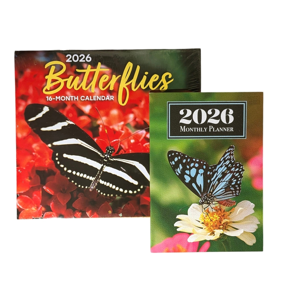 2026 Calendar BUTTERFLIES 16 Month Hanging Wall 11"x10" + 2026 Monthly Planner
